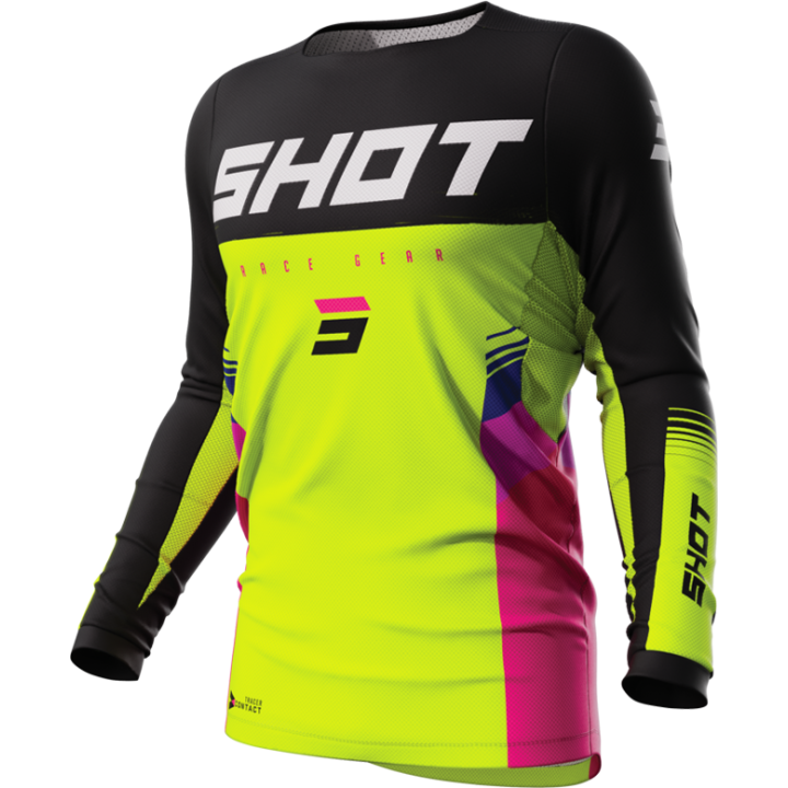 Maillot SHOT contact tracer jaune fluo 2023 | Oxmoto