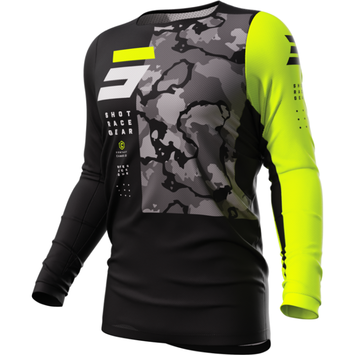 Maillot SHOT contact camo 2.0 jaune fluo 2023 | Oxmoto