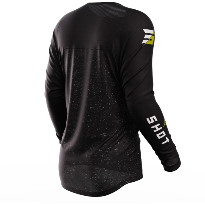 Maillot SHOT contact speck noir/jaune fluo 2023 | Oxmoto