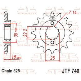 Pignon JT SPROCKETS acier standard - 525 JTF740.14 | Oxmoto
