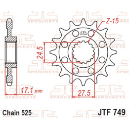 Pignon JT SPROCKETS acier standard - 525 JTF749.15 | Oxmoto