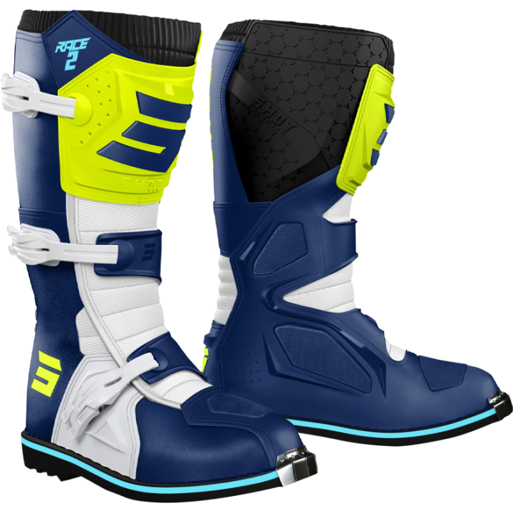 Bottes SHOT race 2 bleu/jaune fluo 2026 | Oxmoto