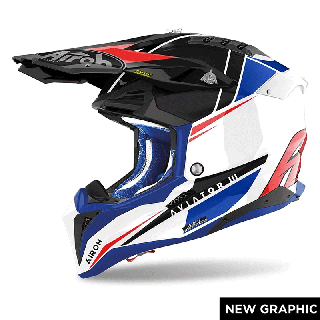 Casque Airoh aviator 3 push bleu/rouge 2024 | Oxmoto