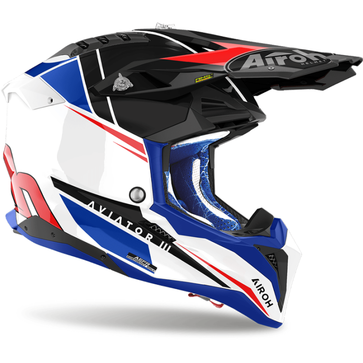 Casque Airoh aviator 3 push bleu/rouge 2024 | Oxmoto