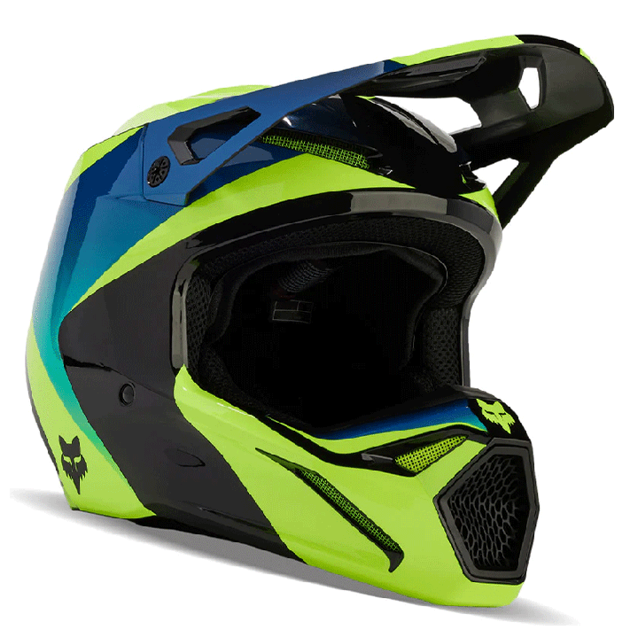 Casque FOX v1 streak noir/jaune/bleu 2024 | Oxmoto