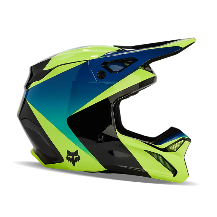 Casque FOX v1 streak noir/jaune/bleu 2024 | Oxmoto