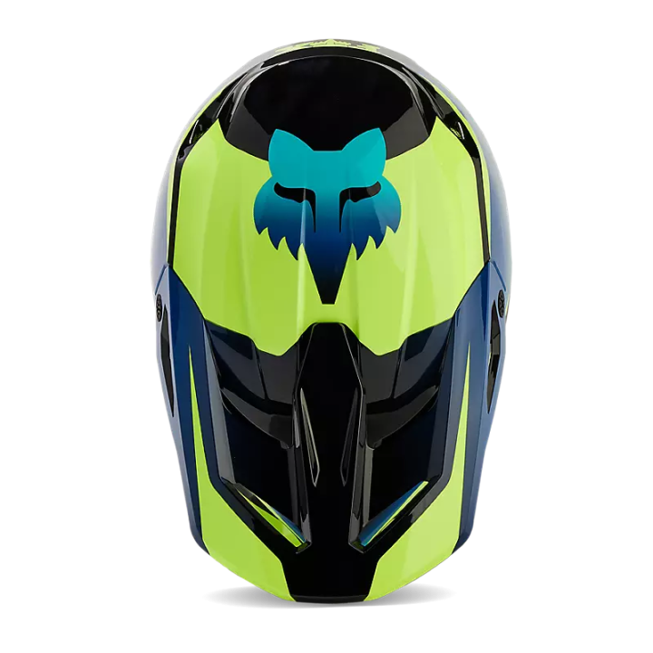 Casque FOX v1 streak noir/jaune/bleu 2024 | Oxmoto