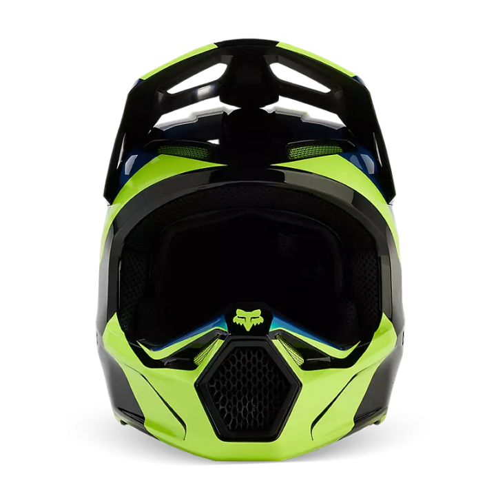 Casque FOX v1 streak noir/jaune/bleu 2024 | Oxmoto