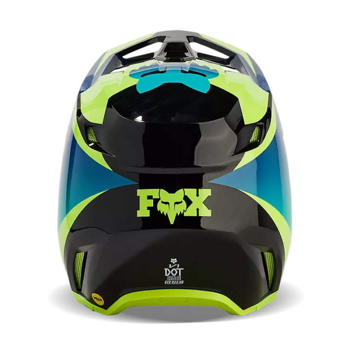 Casque FOX v1 streak noir/jaune/bleu 2024 | Oxmoto