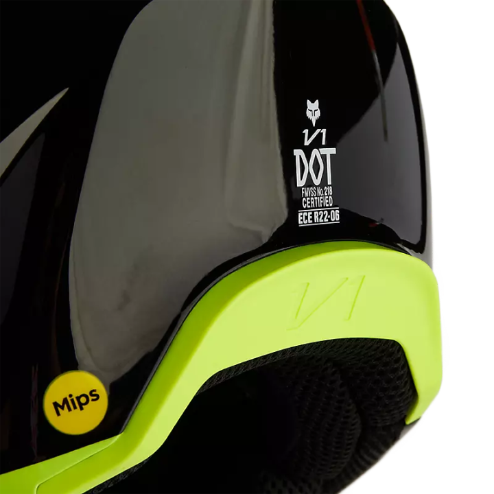 Casque FOX v1 streak noir/jaune/bleu 2024 | Oxmoto