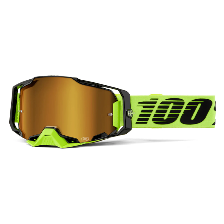 Lunettes 100% armega jaune fluo iridium or | Oxmoto