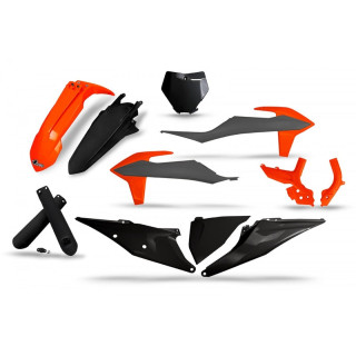 Kit plastiques UFO noir/gris/orange fluo - KTM | Oxmoto