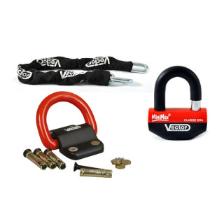 Kit antivol Vector Bloque-disque MiniMax+ Ø16mm + Chaîne Ø13mm / 1,3m + Fixation Ø22mm - Classe SRA / ART