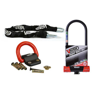 Kit antivol Vector Antivol U SuperMax L2 Ø16mm + Chaîne Ø13mm / 1,3m + Fixation Ø22mm - Classe SRA / ART