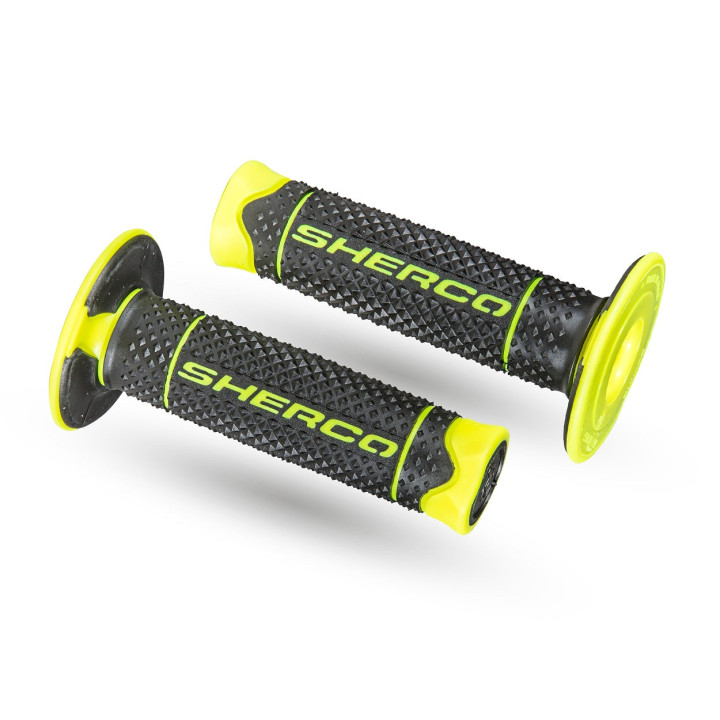 Poignee sherco paire noir jaune fluo soft | Oxmoto