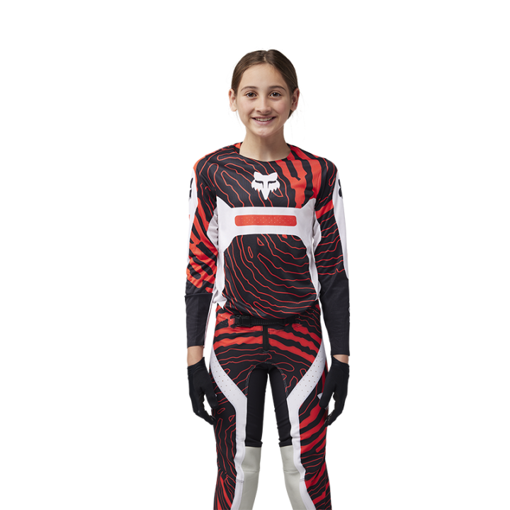 Maillot enfant FOX flexair impression blanc 2025 | Oxmoto