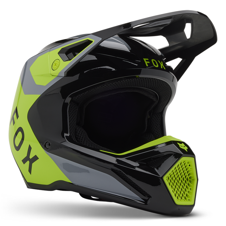 Casque FOX v1 lean gris/jaune 2025 | Oxmoto
