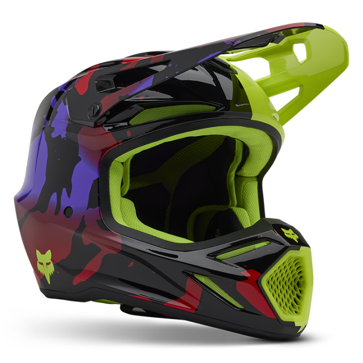 Casque FOX v3 throttle jaune 2025 | Oxmoto