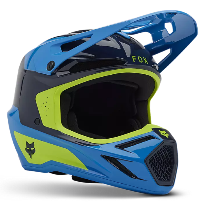 Casque enfant FOX v3 impression bleu 2025 | Oxmoto
