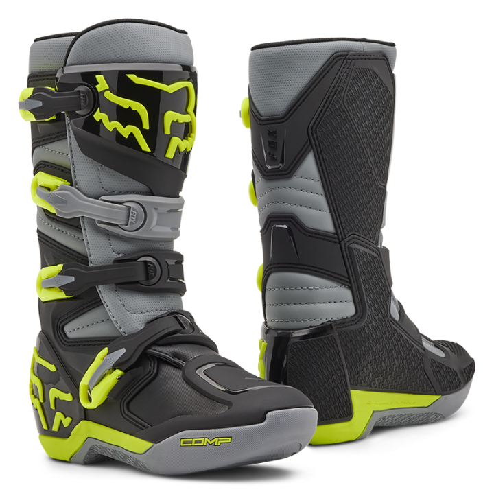Bottes enfant FOX comp gris/jaune 2025 | Oxmoto
