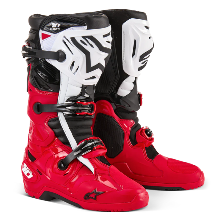 Bottes Alpinestars tech 10 enduro blanc/rouge 2025 | Oxmoto
