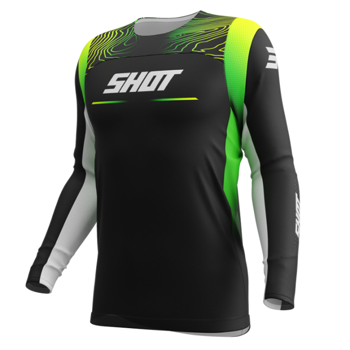 Maillot SHOT contact apex jaune fluo 2025 | Oxmoto