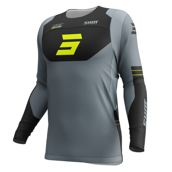 Maillot SHOT contact shield jaune fluo 2025 | Oxmoto