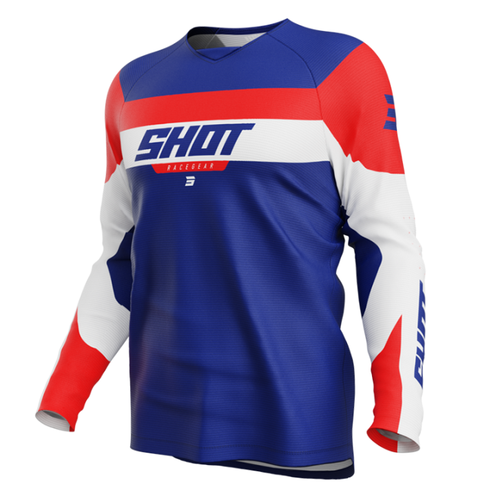 Maillot enfant SHOT draw league bleu/rouge 2025 | Oxmoto