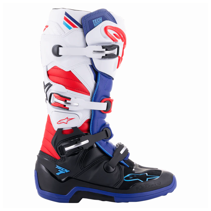 Bottes Alpinestars tech 7 noir/bleu/rouge/blanc 2025