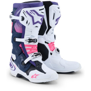 Bottes Alpinestars tech 10 blanc/violet/bleu/rose | Oxmoto