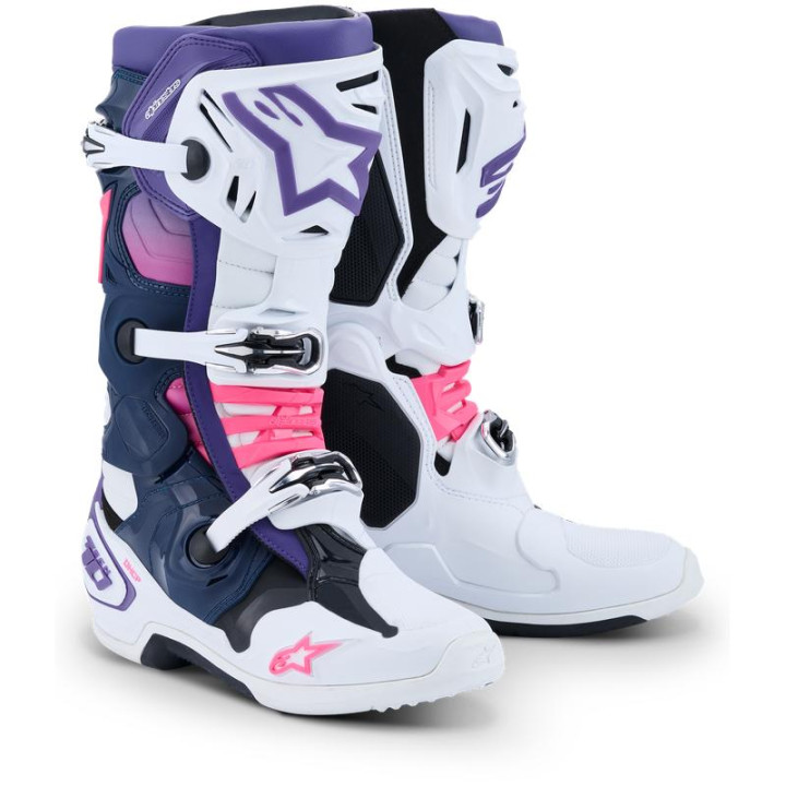 Bottes Alpinestars tech 10 blanc/violet/bleu/rose | Oxmoto