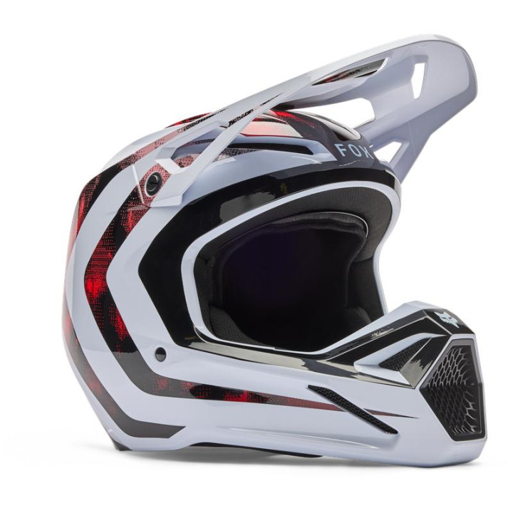 Casque FOX v1 kairos blanc/rouge | Oxmoto