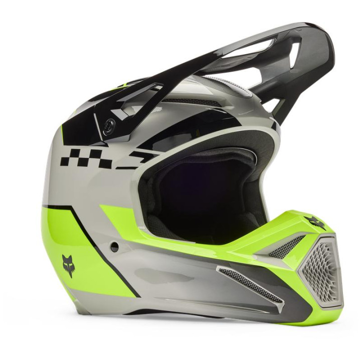 Casque FOX v1 collect gris/jaune | Oxmoto