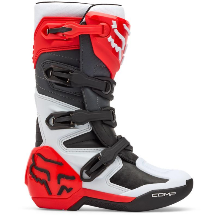 Bottes enfant FOX comp blanc/rouge | Oxmoto