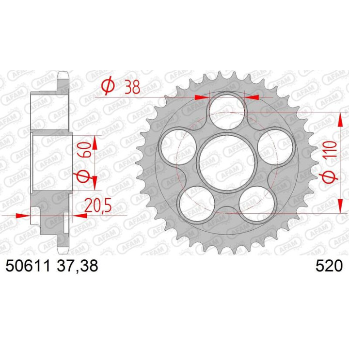 Couronne AFAM acier standard 50611 - 520 | Oxmoto