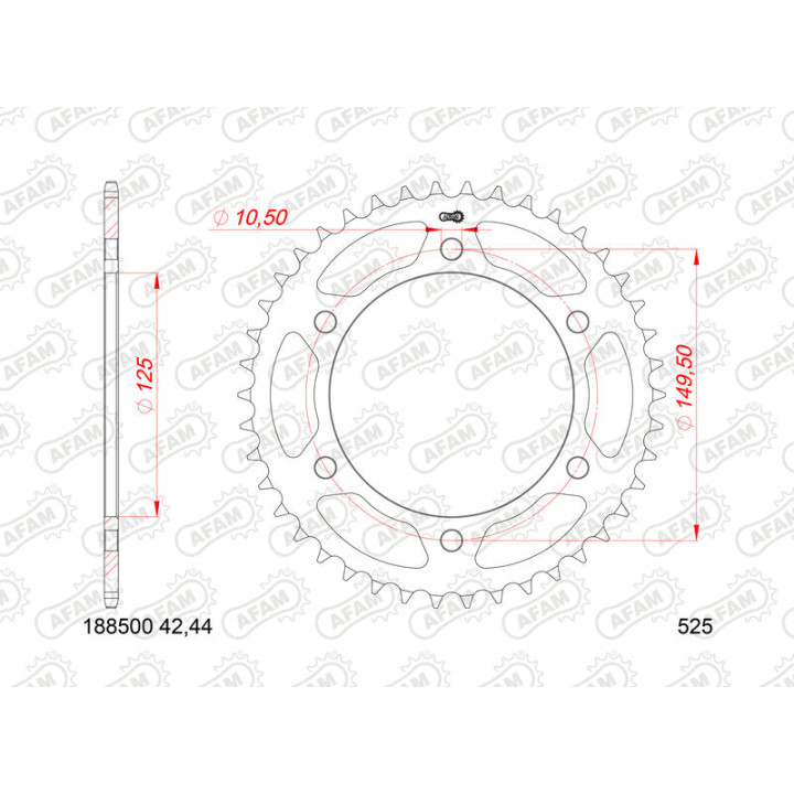 Couronne AFAM 44 dents acier pas 525 type 188500 | Oxmoto