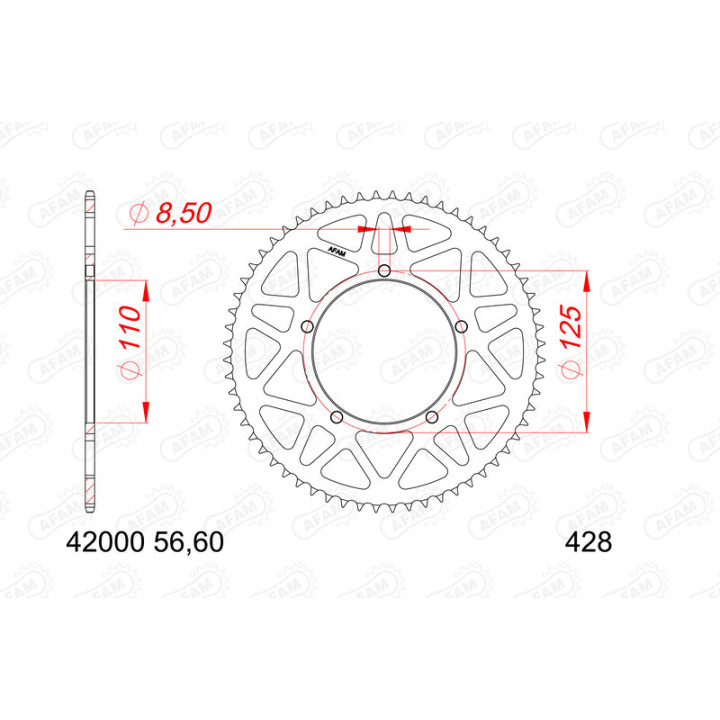 Couronne AFAM aluminium 42000 - 428 | Oxmoto
