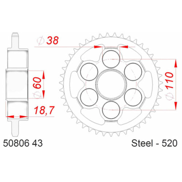 Couronne AFAM acier standard 50806 - 520 1074682001 | Oxmoto