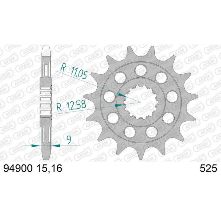Pignon AFAM acier standard 94900 - 525 1077191002 | Oxmoto