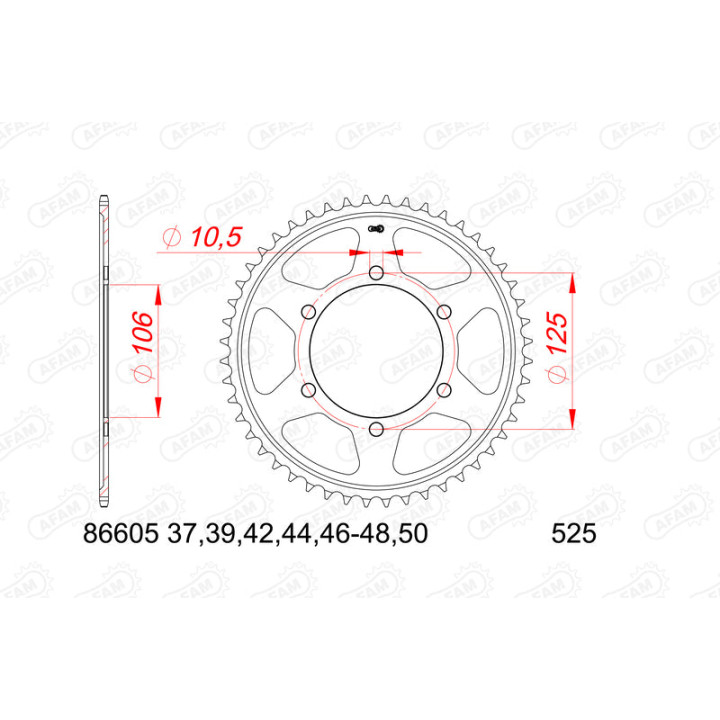 Couronne AFAM acier standard 86605 - 525 1074760007 | Oxmoto