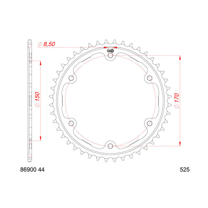 Couronne AFAM acier standard 86900 - 525 | Oxmoto