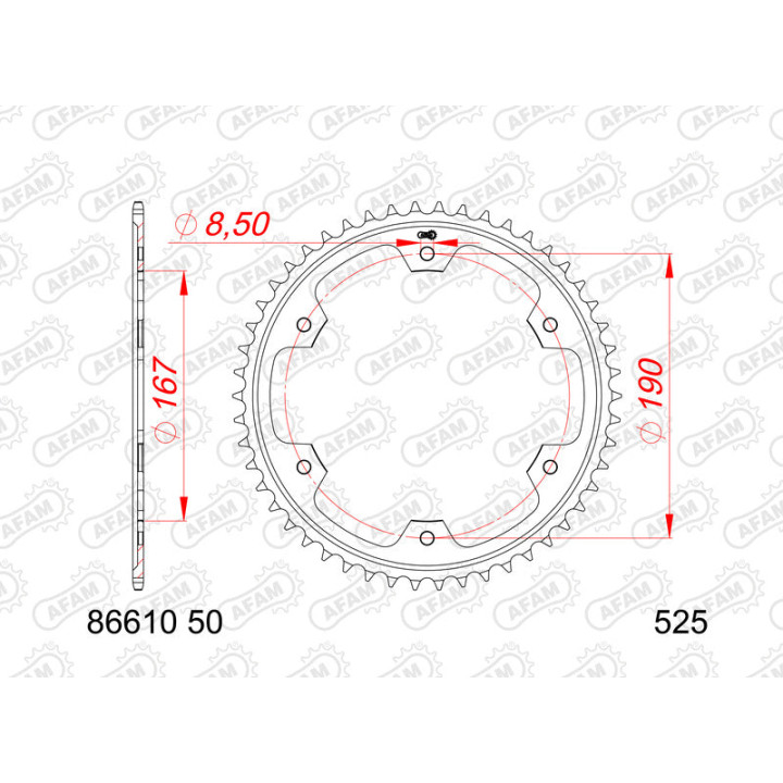 Couronne AFAM acier standard 86610 - 525 | Oxmoto