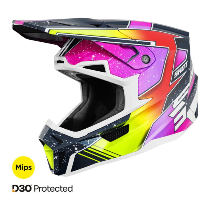 Casque SHOT lite racing bleu/jaune 2026 | Oxmoto