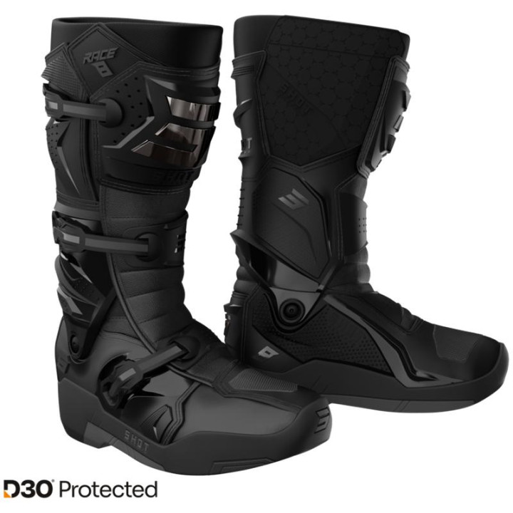 Bottes SHOT race 8 noir/chrome 2026 | Oxmoto
