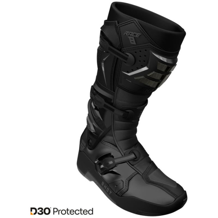 Bottes SHOT race 8 noir/chrome 2026 | Oxmoto