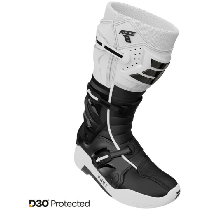 Bottes SHOT race 8 blanc/noir/chrome 2026 | Oxmoto