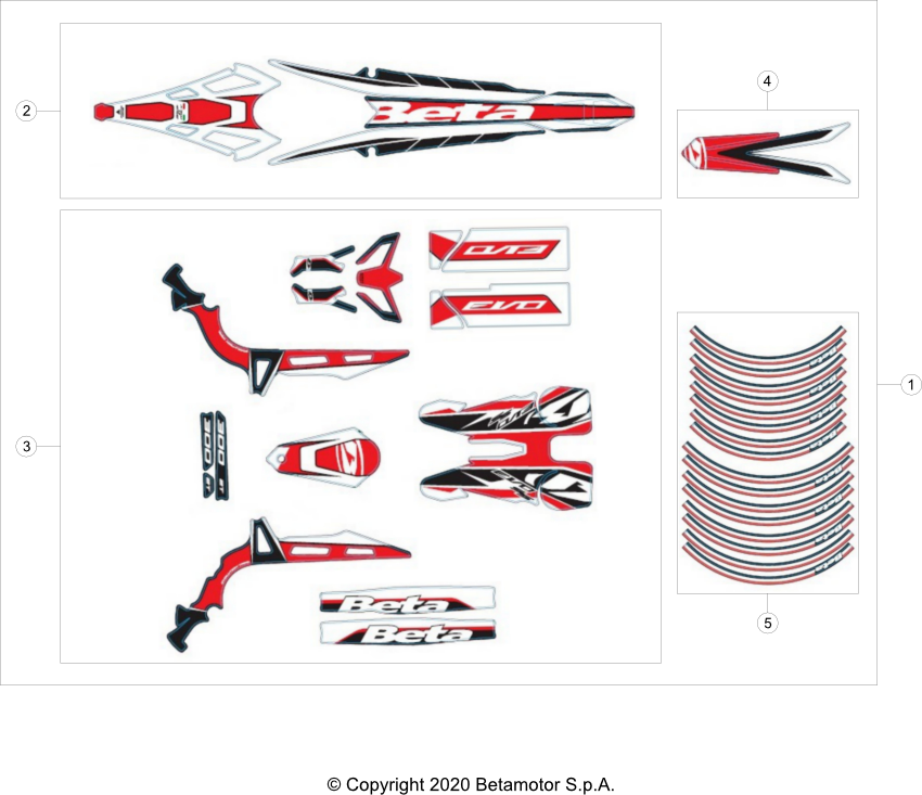 vue éclatée plastiques, réservoir et selle - beta evo 300 ss 2t 2021