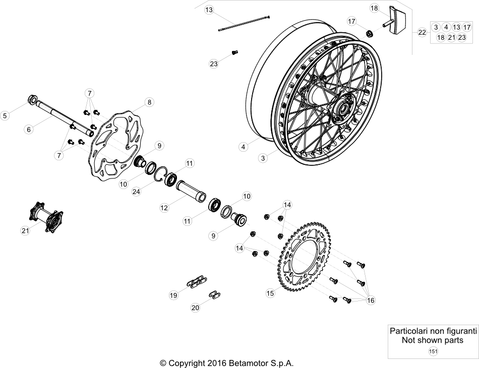 vue éclatée roue arrière - beta rr 125 racing 2021