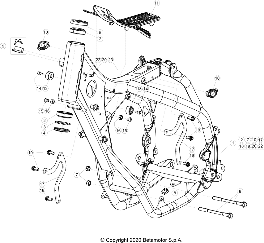 vue éclatée cadre - beta rr 200 racing 2021