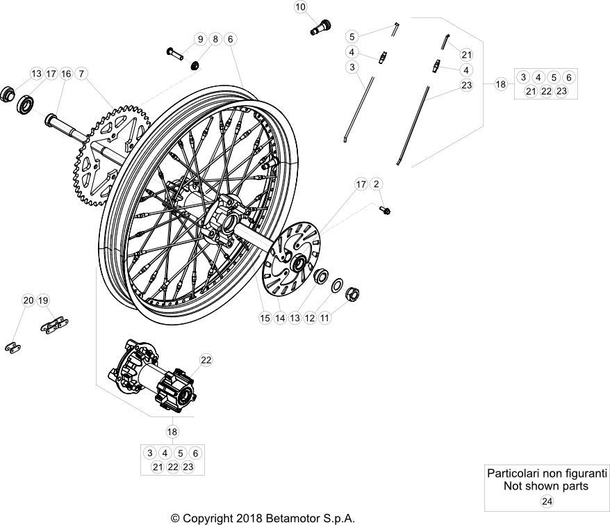 vue éclatée roue arrière - beta evo 300 4t 2021